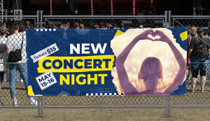 new concert night banner on fence at outdoor venue