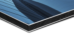 zoomed edge of dibond material on white surface