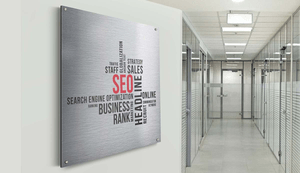 brushed aluminum hallway entrance sign