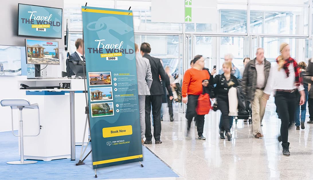 airport travel x banner on display