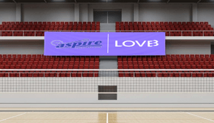 aspire team purple banner displayed on stadium seating second level edge