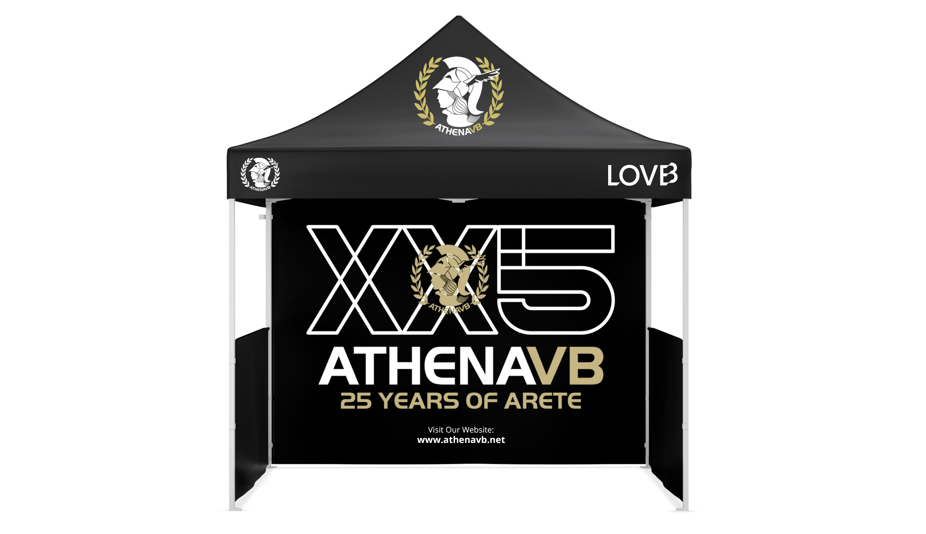custom canopy tent for lovb volleyball team on white background