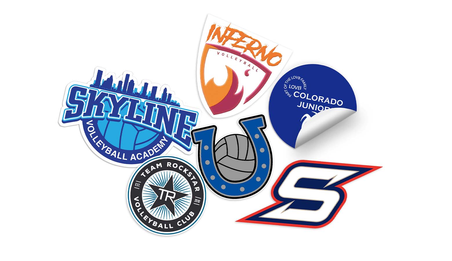 lovb team logo assortment of stickers on white background