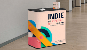 indie radio podium stand in hallway