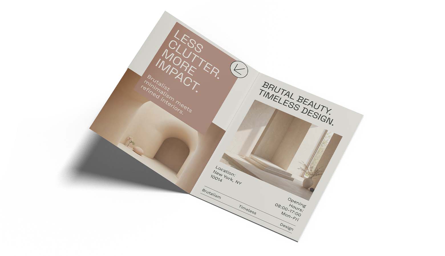 interior design hal fold brochure on white background