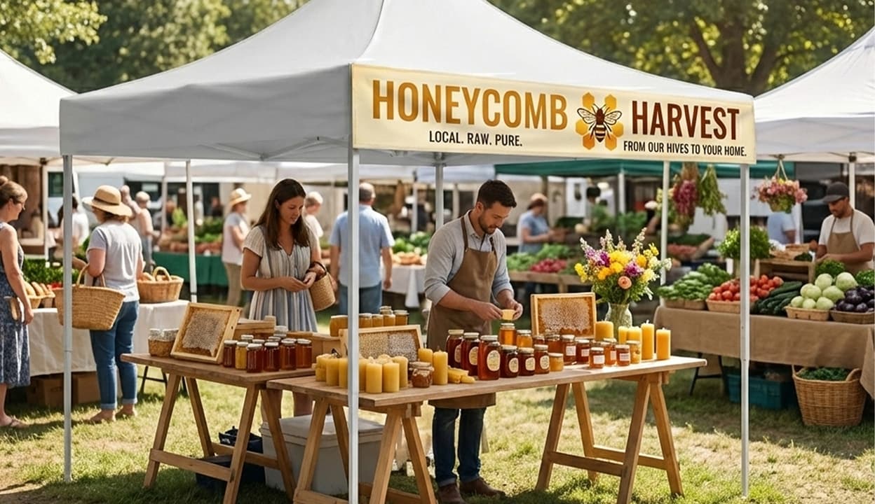 honey stand at local farmers market 