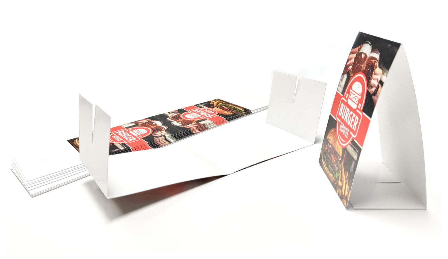 table tent unfolded and folded on white background