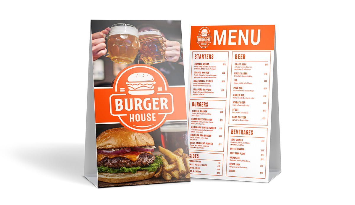 table tent burger menu on white background