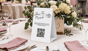 wedding photo memory upload table tents on table