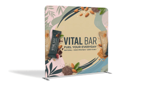 custom fabric backdrop with vital bar protein design