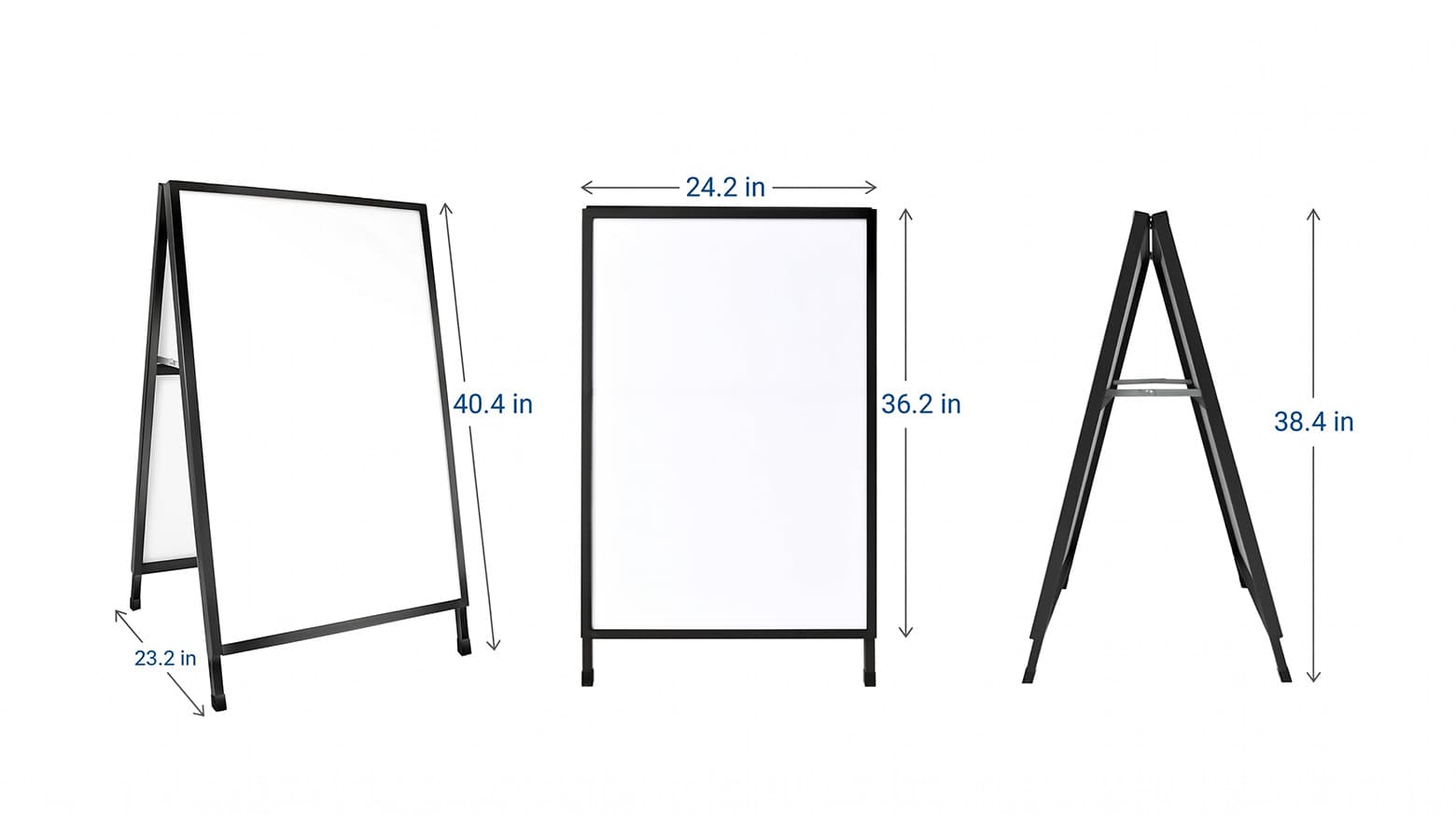 metal a frame showinf dimensions at three different angles