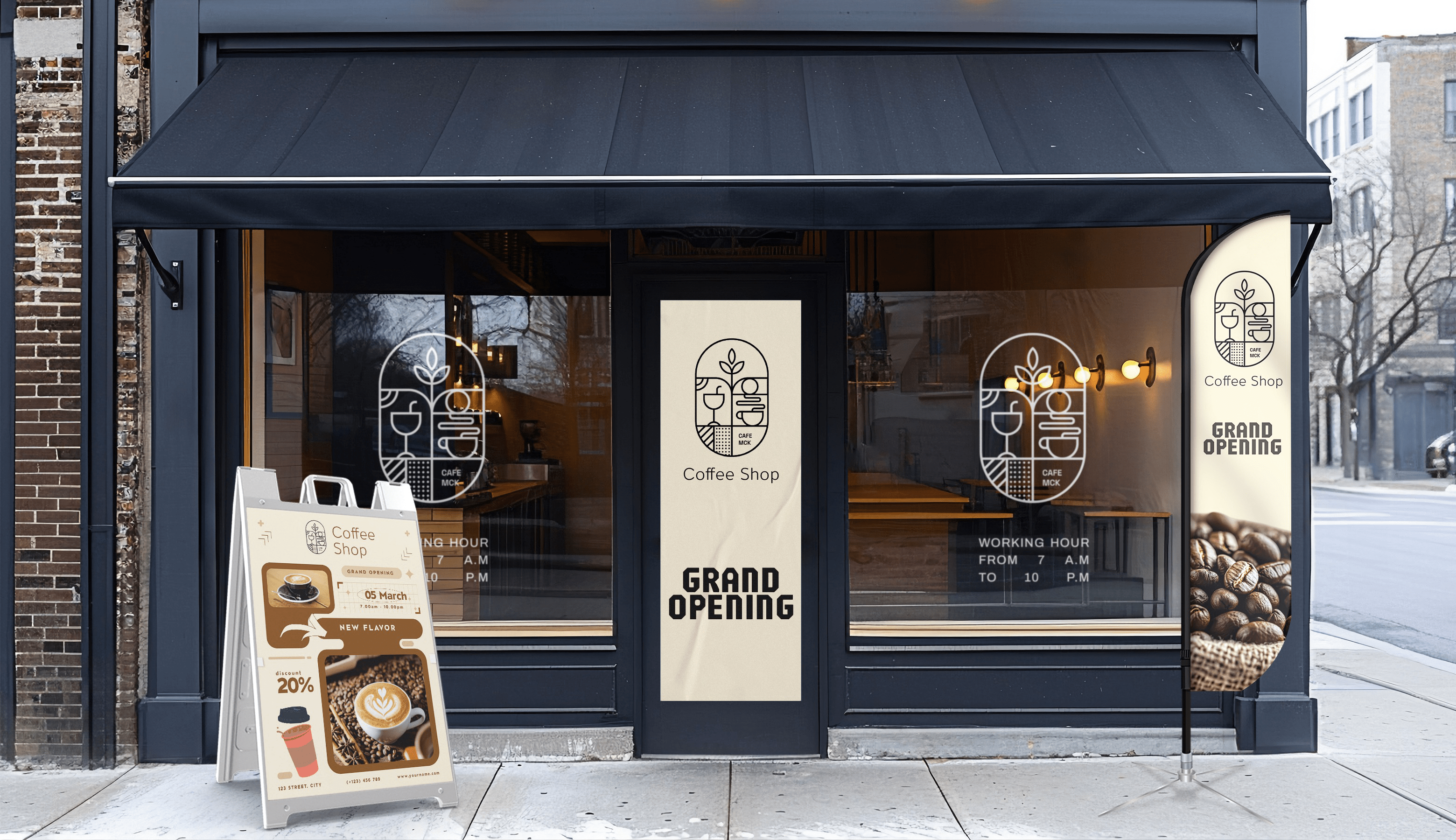 Storefront with A-frame sign