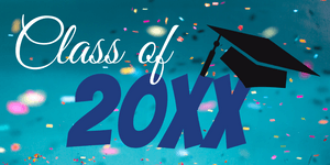 Class of 20XX Blue Celebration Confetti Graduation Vinyl Banner Template