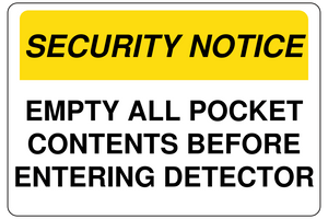 Security Notice Empty all Pockets and Contents Before Entering in Detector Sign Template