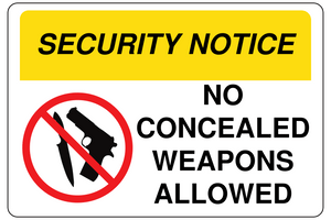 Security Notice No Concealed Weapons Allowed Sign Template