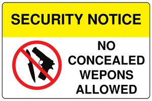 Security Notice No Concealed Weapons Allowed Sign Template