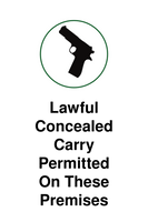  Lawful Concealed Carry Permitted on these Premises Sign Template