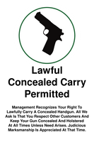 Lawful Concealed to Carry Permitted Sign Template