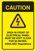 Caution Area In Front of Panel Kept Clear per OSHA-NEC Regulations Sign Template