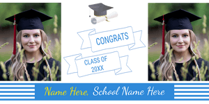 Blue and White with Photos and Custom Name Graduate Vinyl Banner Template