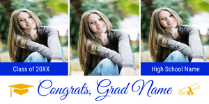 Blue and White Congrats Grad Name with Photos Vinyl Banner Template