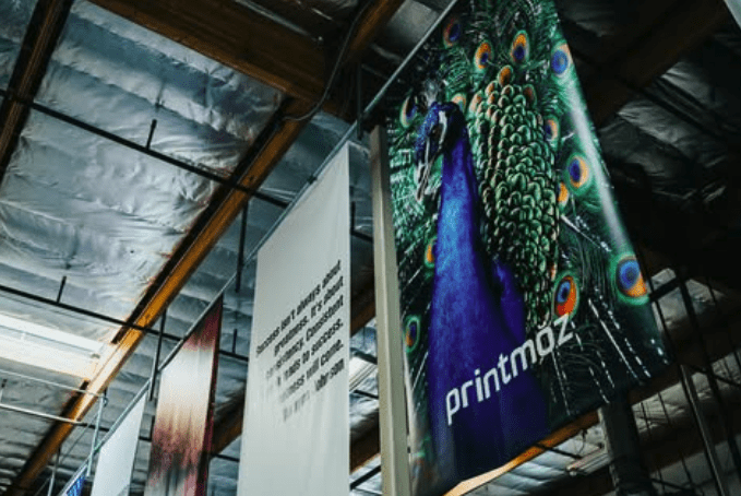 Large banner with peacock design