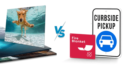 acrylic versus aluminum signs battle on white background