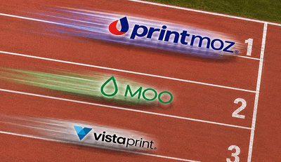 printmoz moo and vistaprint logos in a sprint race