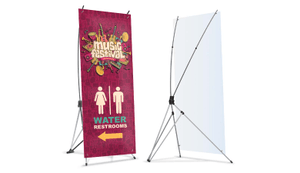 two music festival x banner stands front and back side on white background