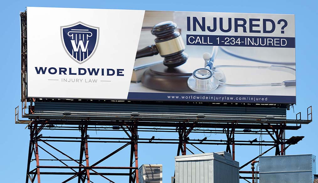 worldwide injury law firm billboard on top of building