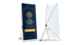 guided path x banner stand on white background