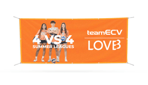 lovb volleyball orange vinyl banner on white background
