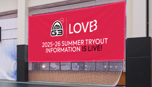 red lovb summer tryout banner in gymnasium