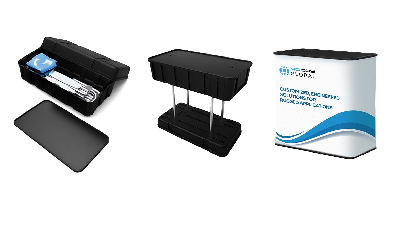 podium stand parts shown in three stages on white background