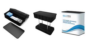 podium stand parts shown in three stages on white background
