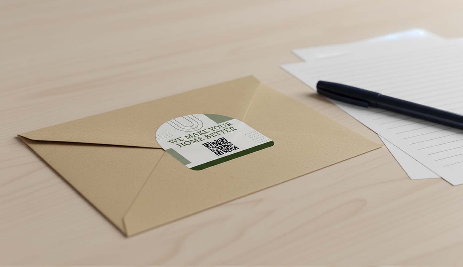 real estate qr code sticker on envelope on desk