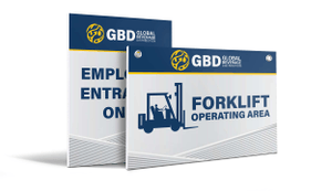 two ultra board warehouse signs on white background
