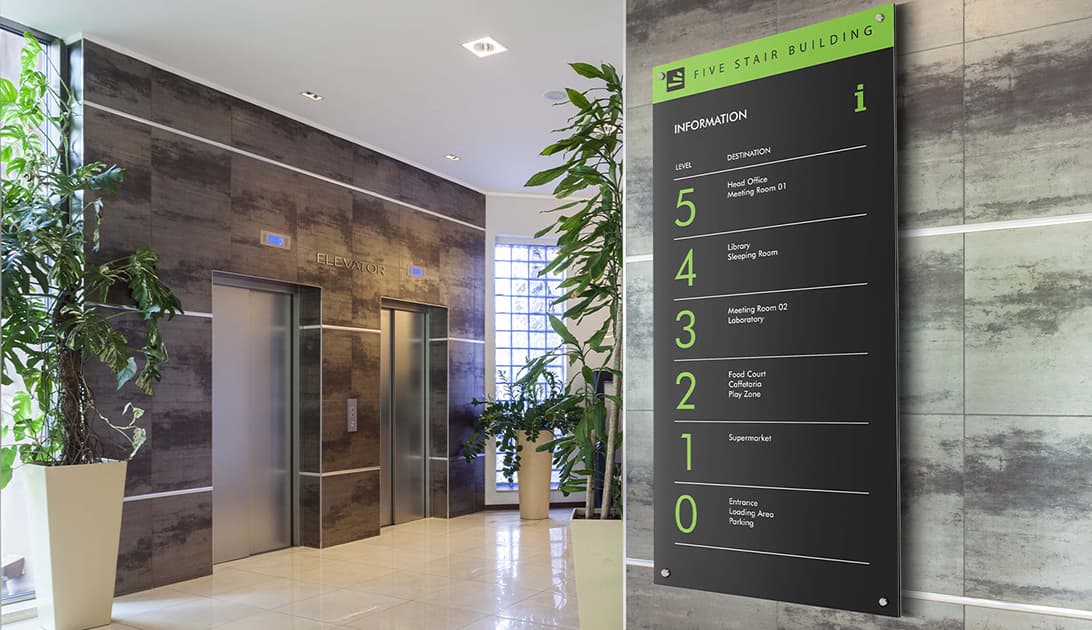 building directory dibond sign on entrance wall