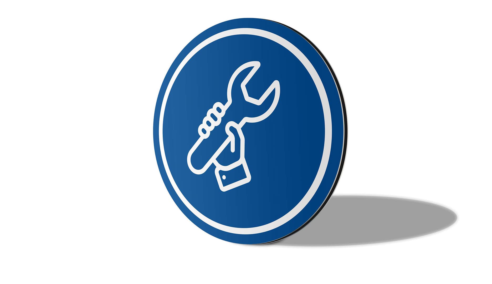 dibond circle sign with hand holding wrench