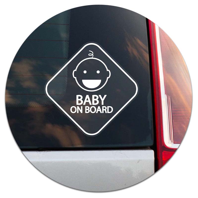 baby on board sticker on back window of vehicle
