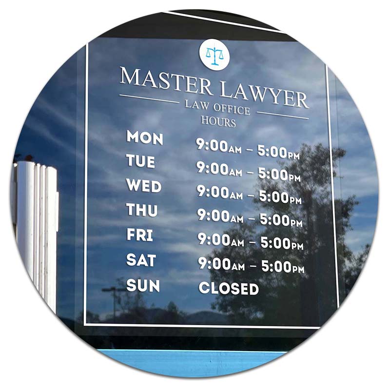 business hours on store front window
