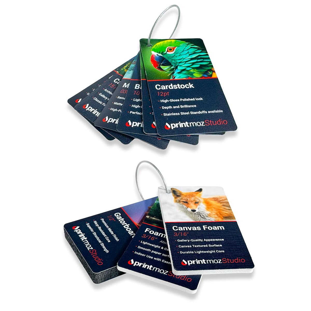 foam and non rigid sample bundles on white background