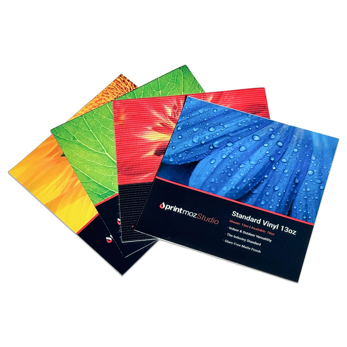 four colorful banner samples on white background