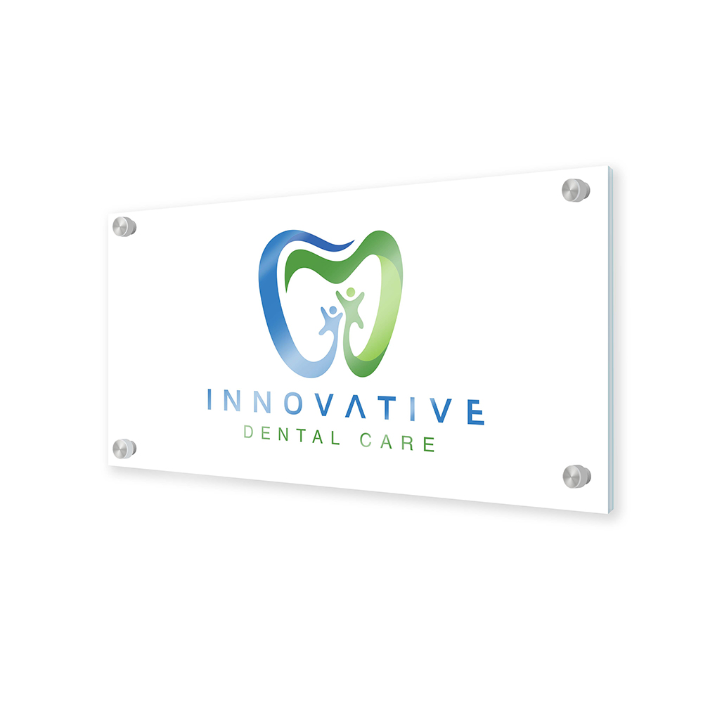 flood white acrylic signage on white background