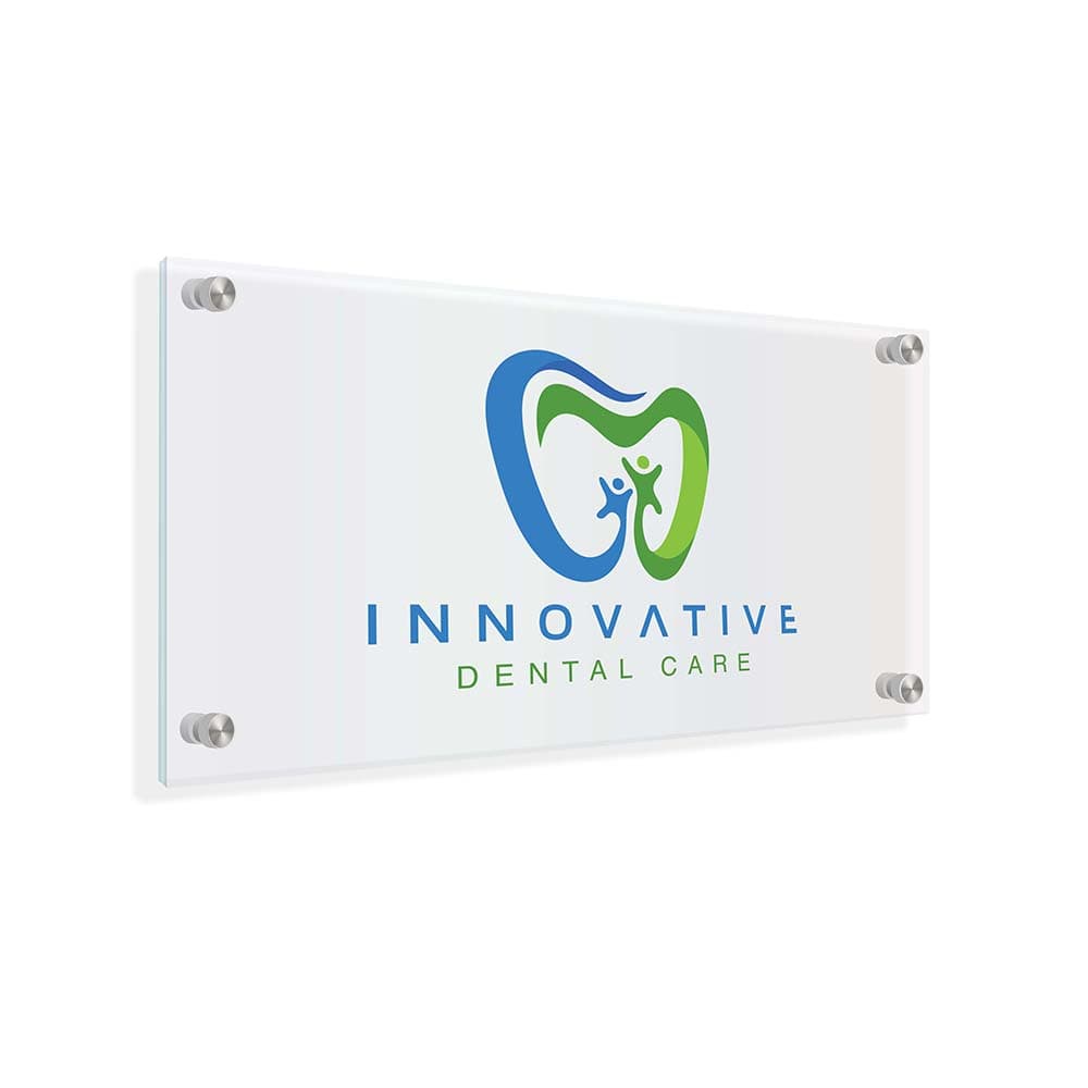 spot white acrylic sign on white background