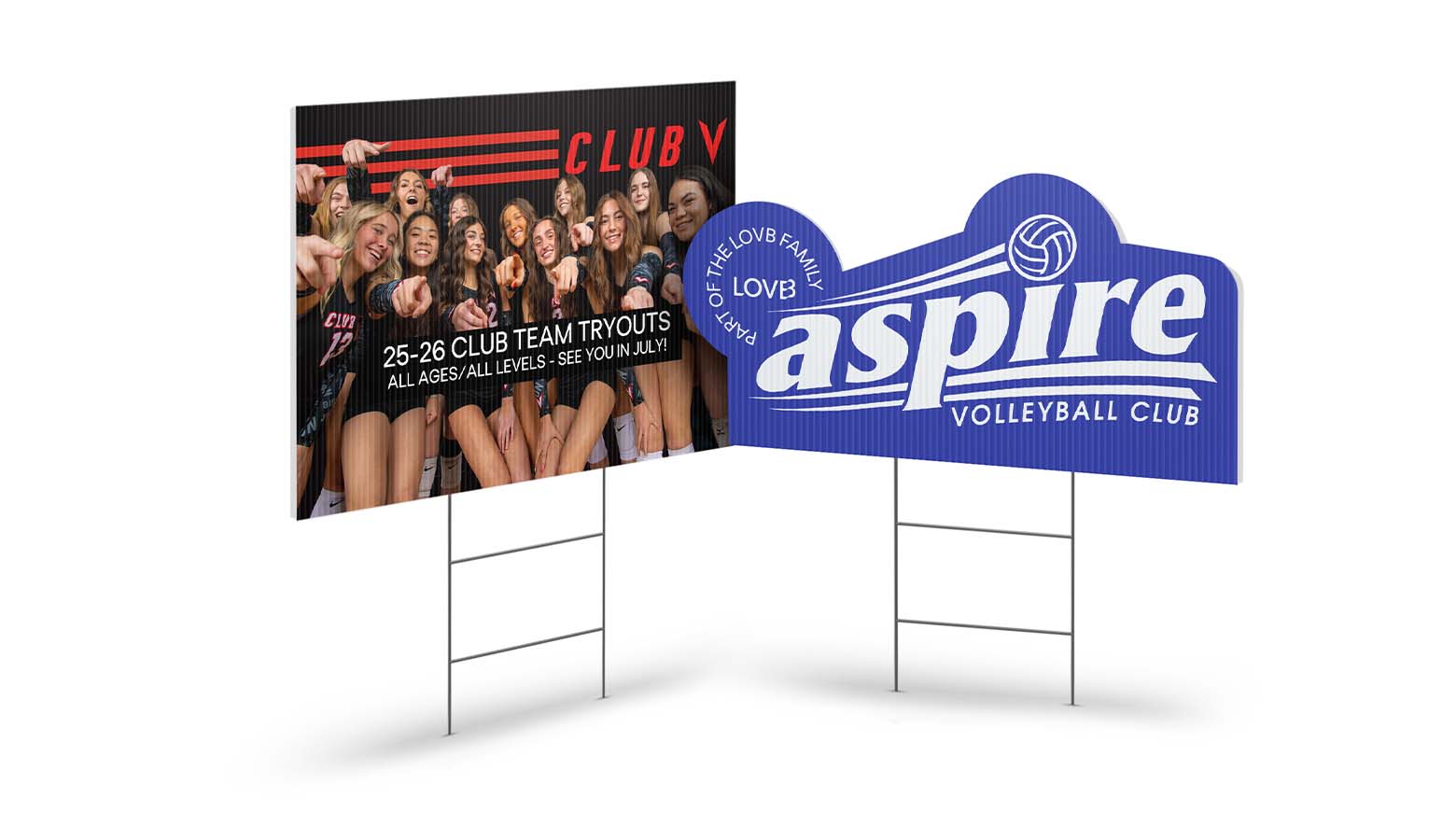 lovb volleyball yard signs on white background