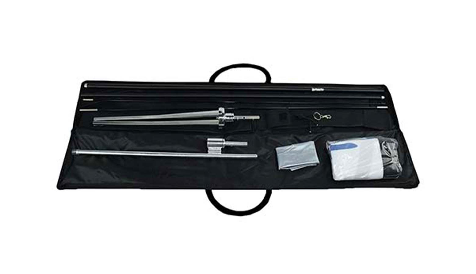 feather banner carrying case open on white background