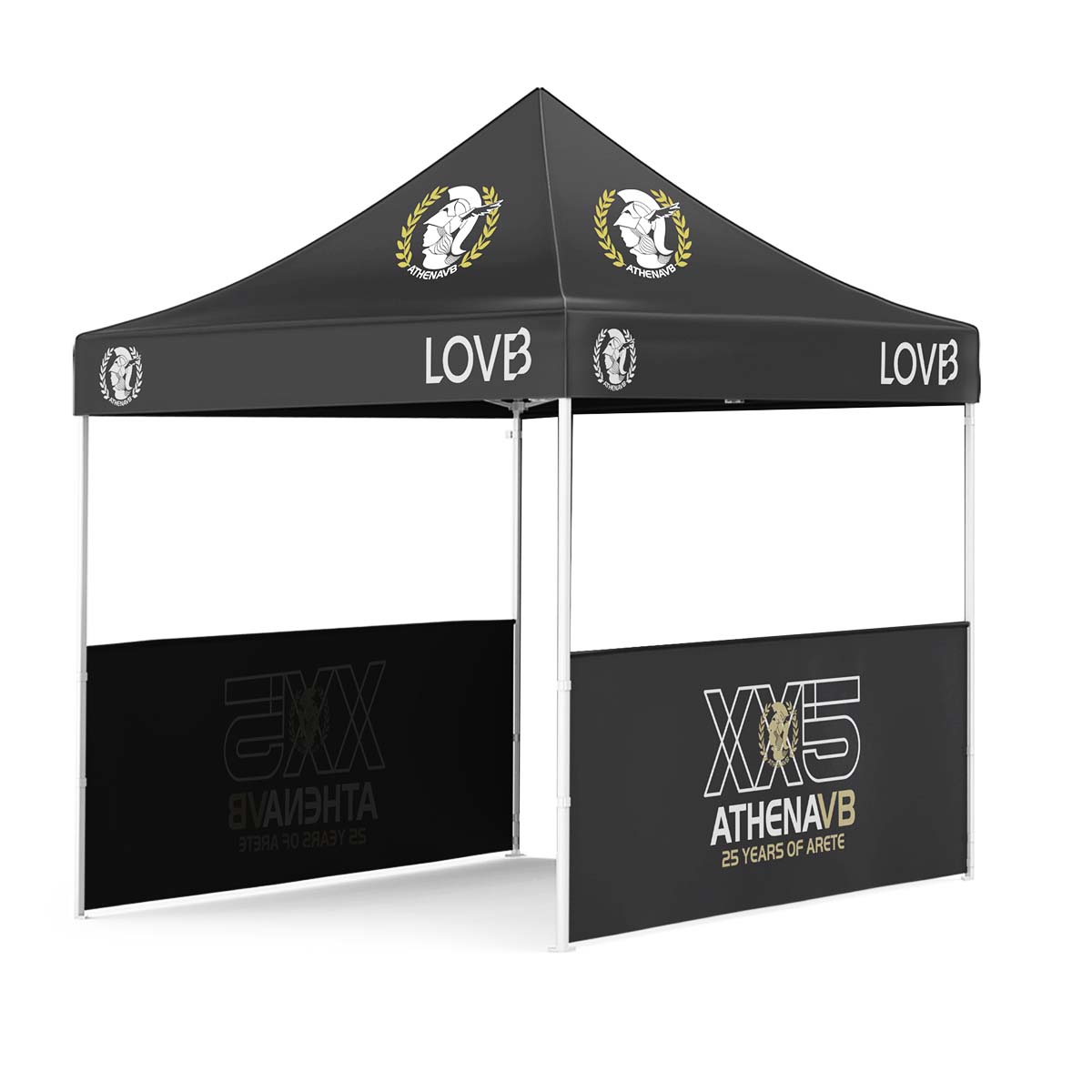 canopy tent with two half walls