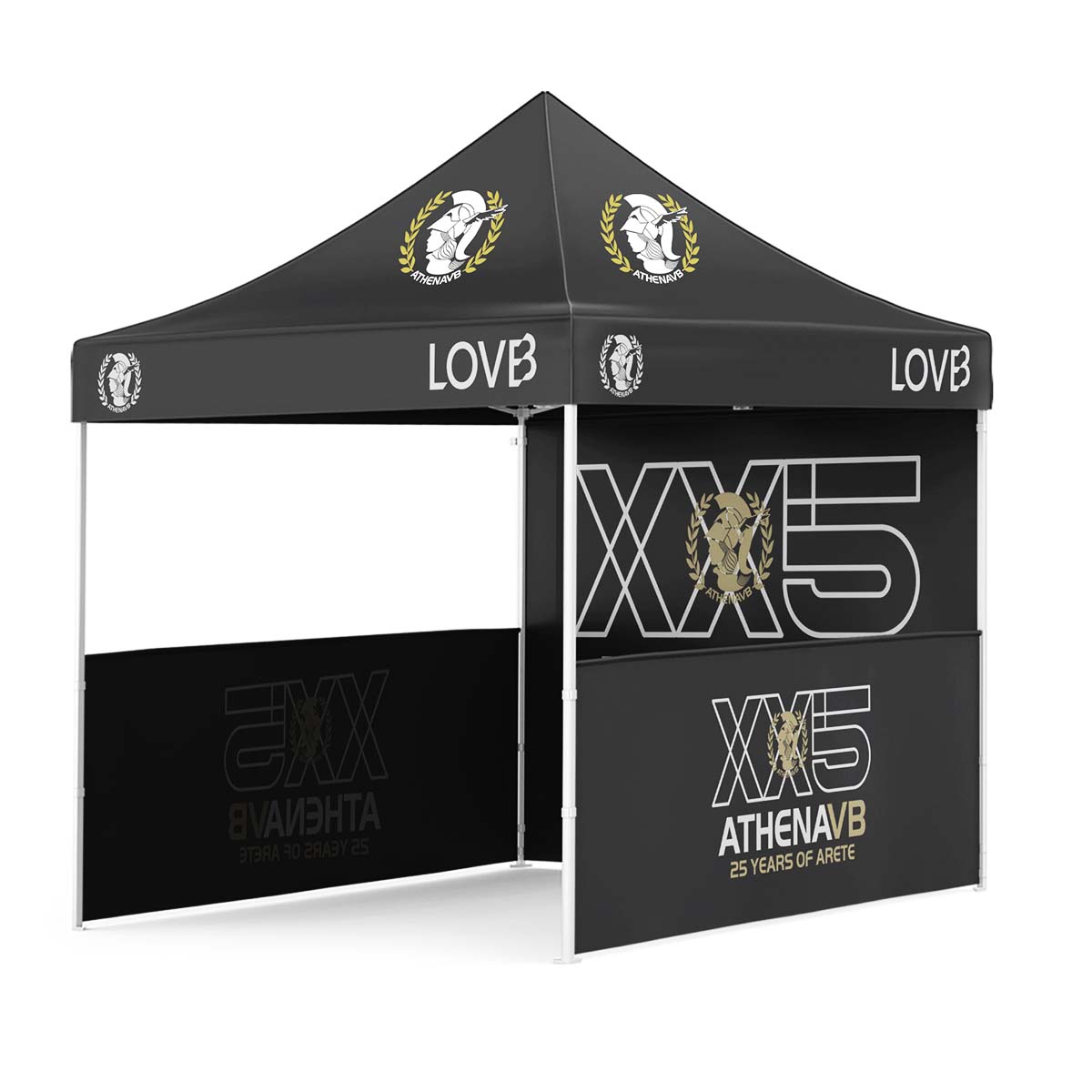 canopy tent with two half walls