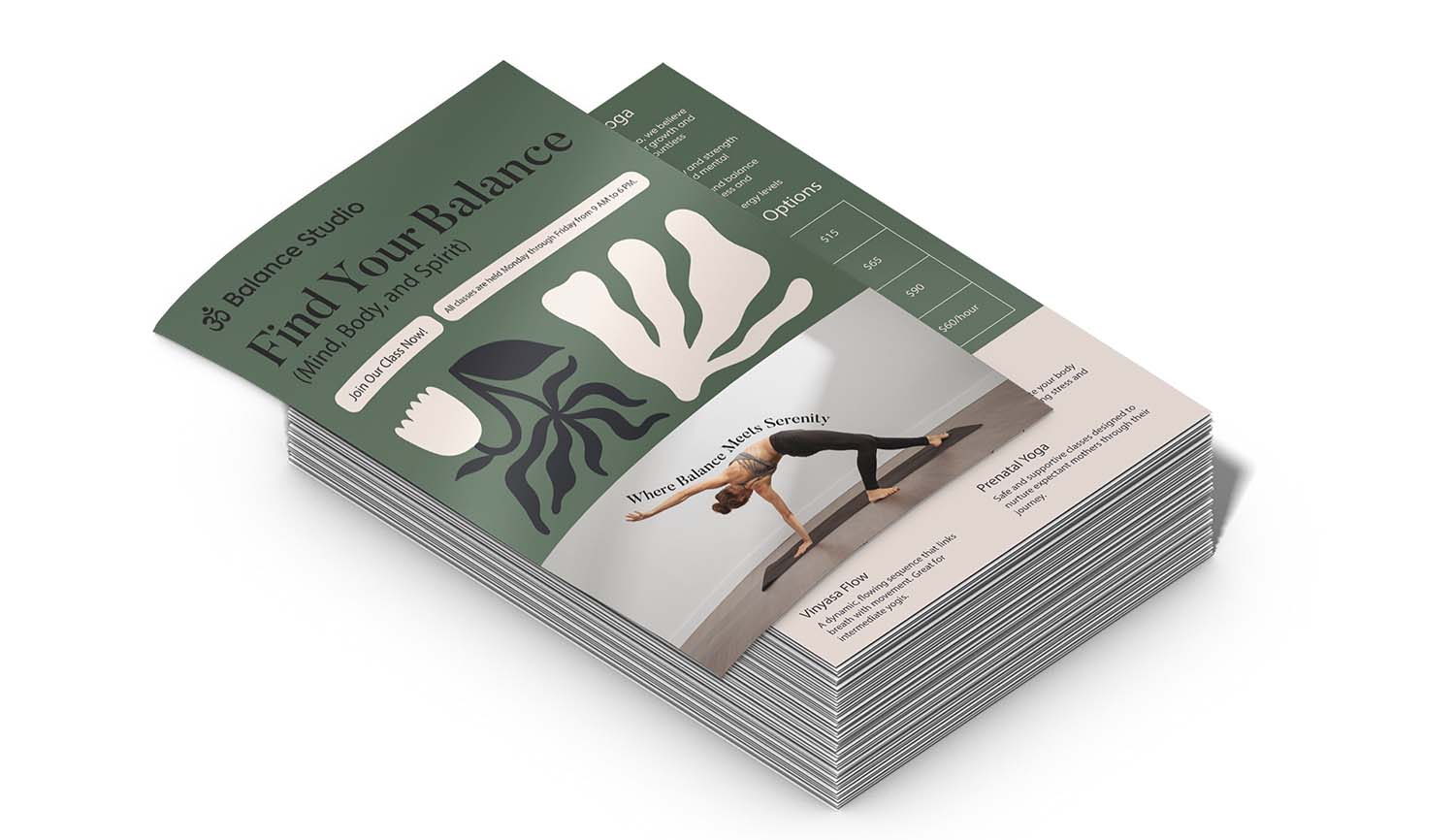 yoga flyer stack on white background